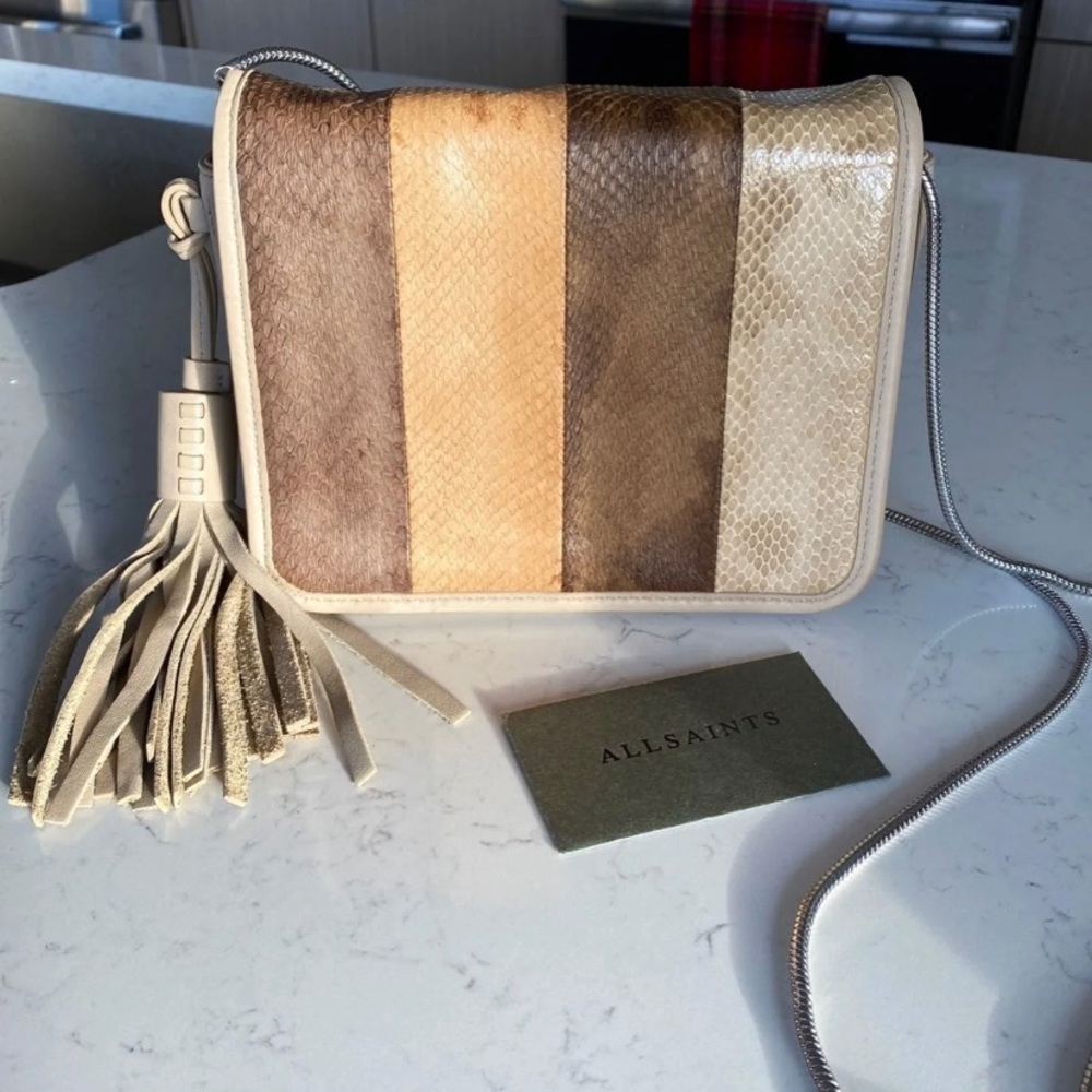 AllSaints Bansho Brown Leather Cross Body Bag